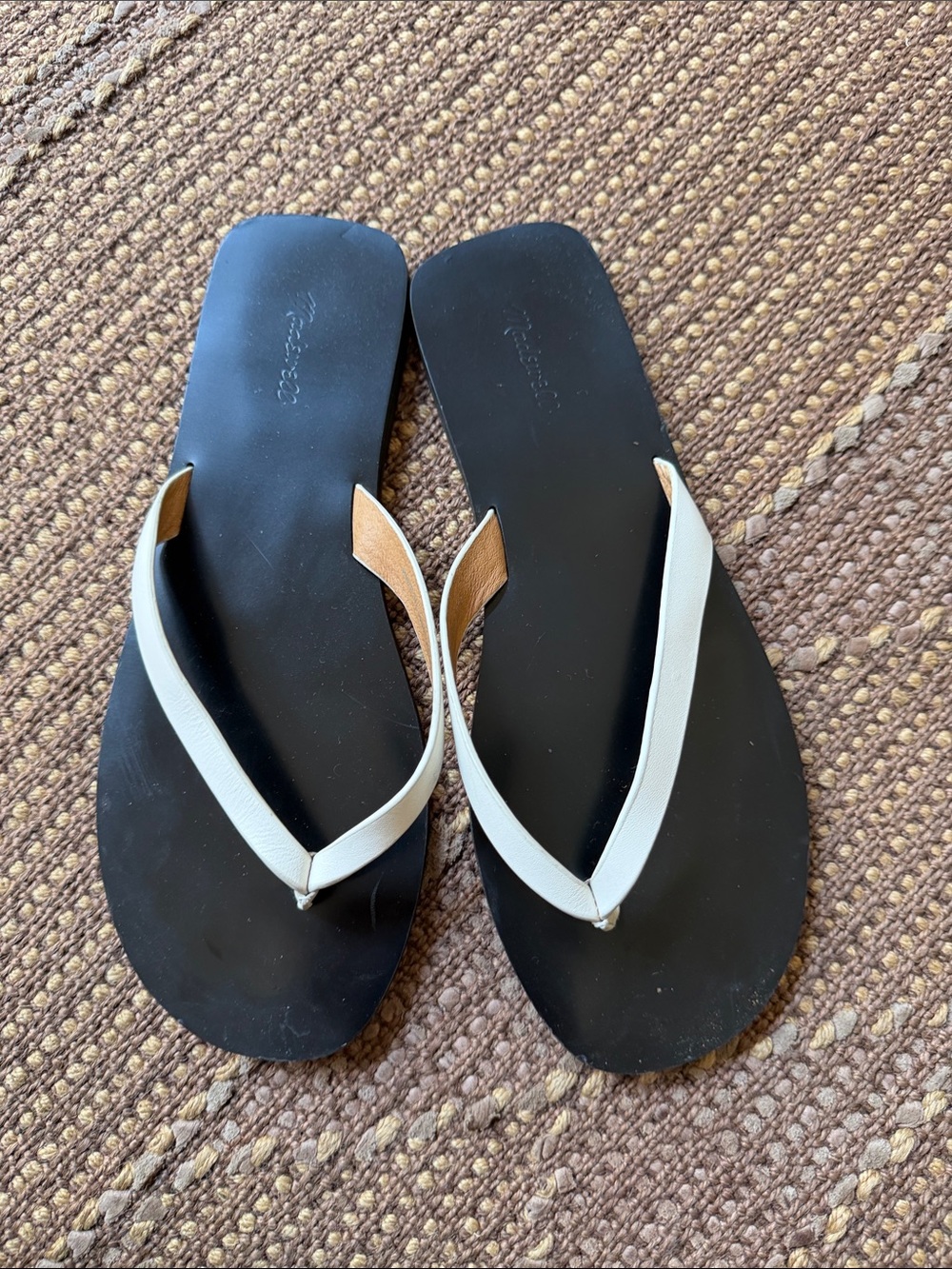 Madewell Black Flip Flop Sandals with Cream Straps